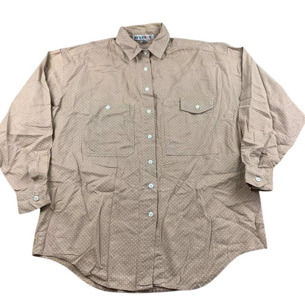 Vintage Averroe Button Up Shirt Women S Beige Tan Polka Dot‎ Cotton Hong Kong